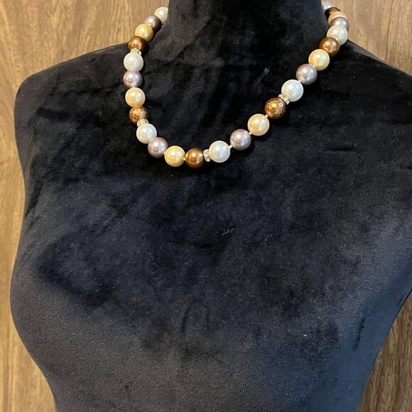 Multicolored Costume Freshwater Pearl Necklace Bracelet Set Clear Rhinestones - Picture 6 of 10